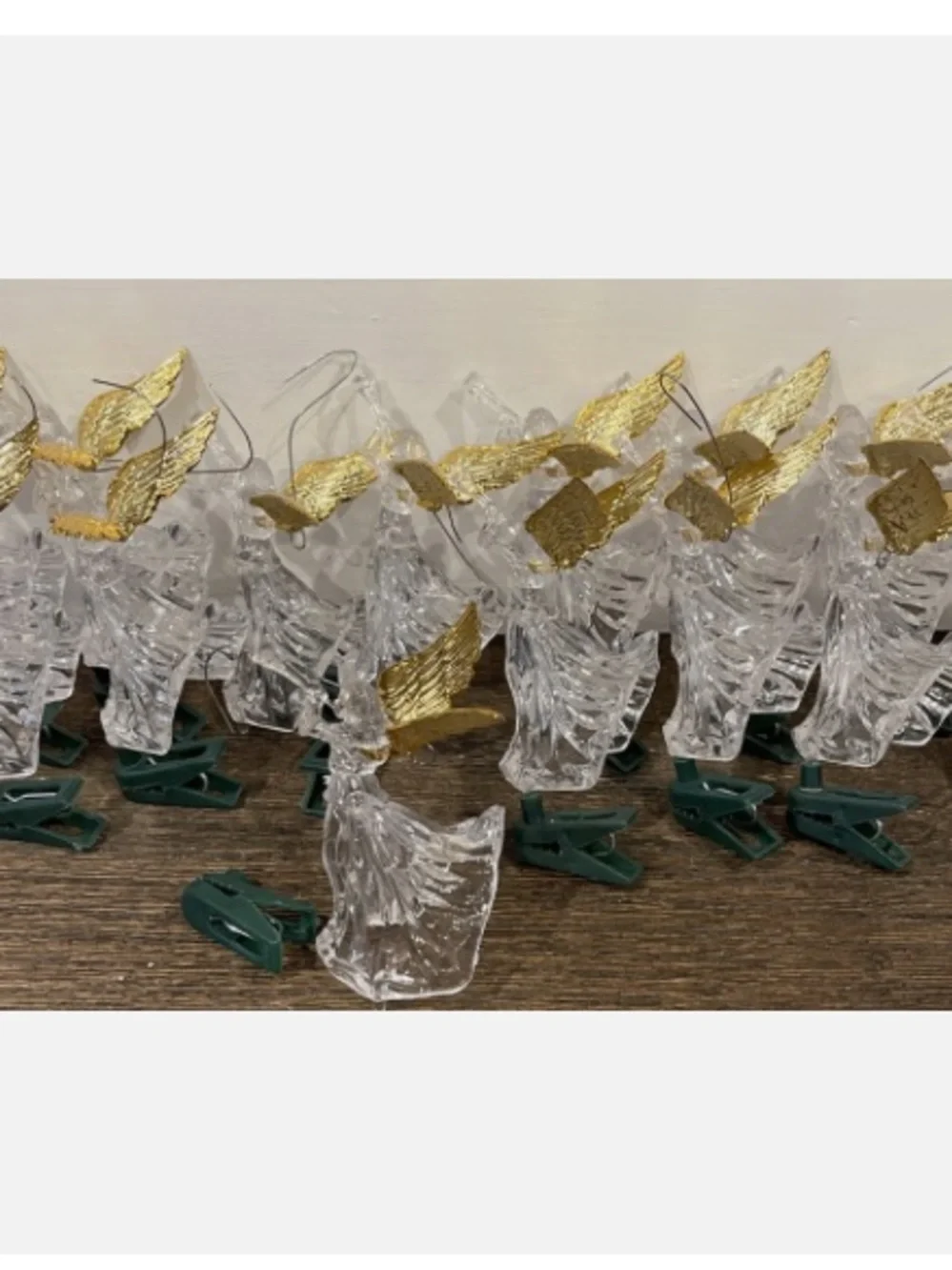 Clear Plastic Christmas Angel Light Clips with Gold Wings - Set of 20